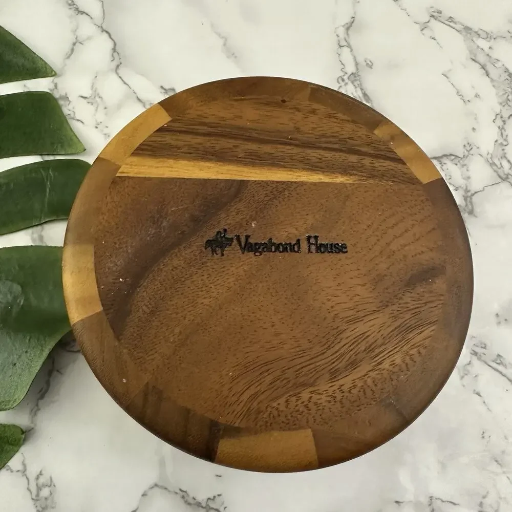 Vagabond House Wood Olive Bowl Brown Pewter Silver Trim Small Serving